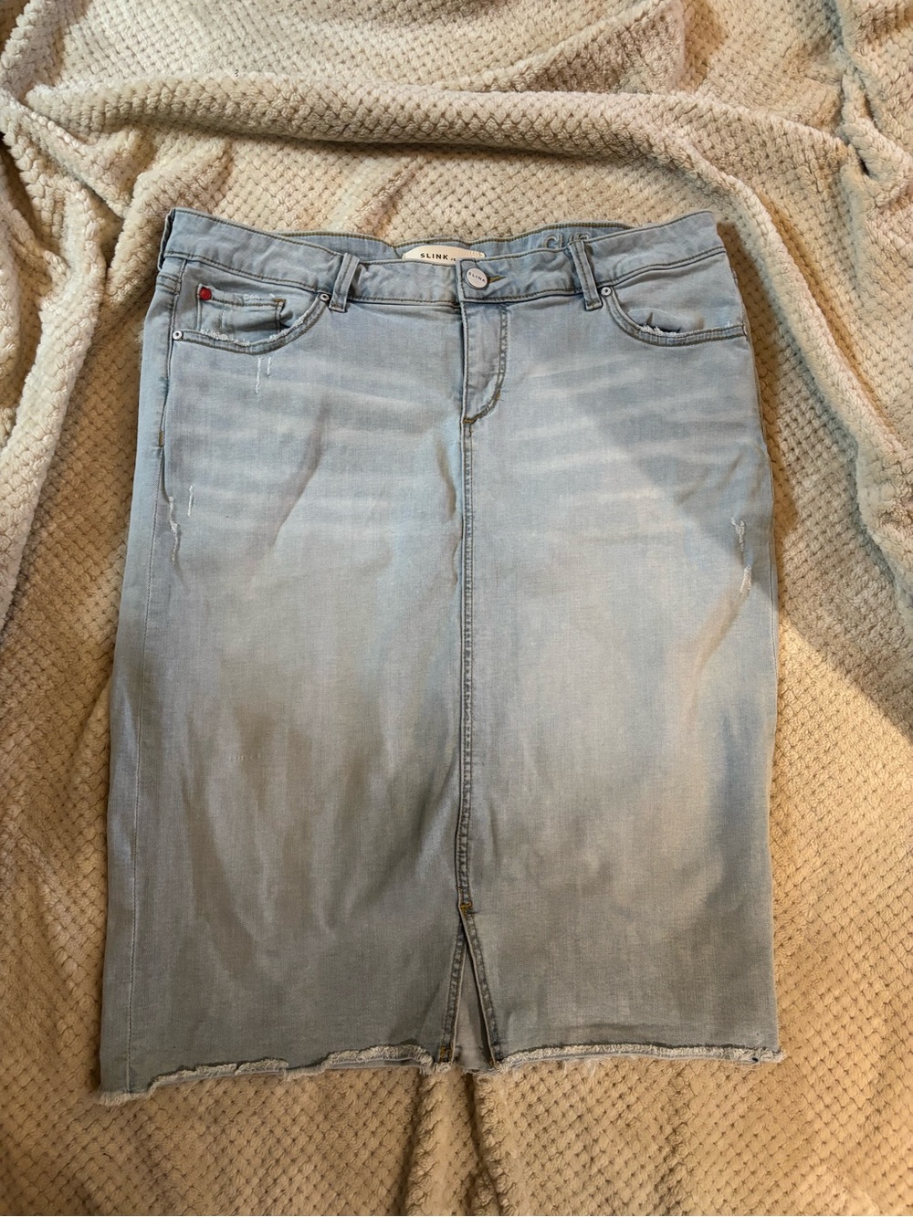 Slink Curvy Size 16 Light Wash Denim Pencil Skirt - modest, casual, apostolic